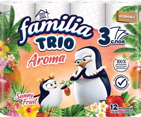 Т/бумага FAMILIA TRIO 3сл 12рул SUNNY FRUIT/7 434537 - фото 120411