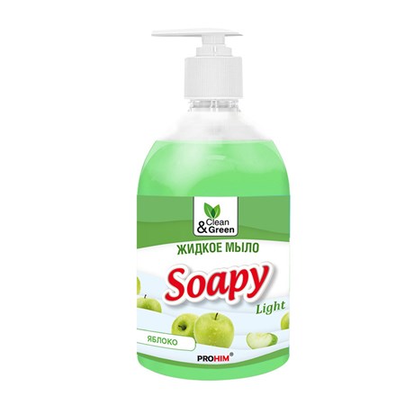 Жидкое мыло "Soapy" 500мл эконом "яблоко" с дозатором Clean&Green/6 - фото 121480