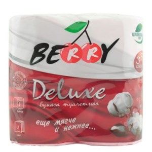 Т/бумага "Berry Delux"  3сл. 100% цел-за, 4 рул/14 - фото 122546