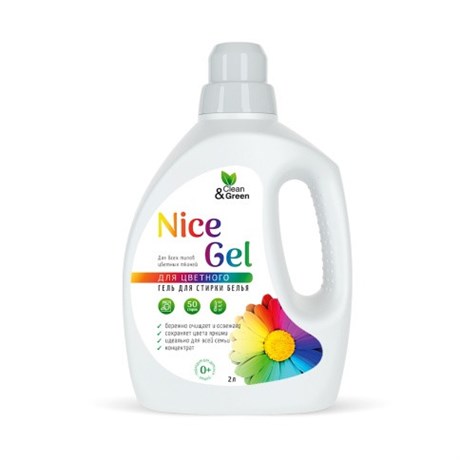 Гель для стирки "Nice Gel" 2л для цветных тканей (концентрат) (ПЭНД) Clean&Green 433247 - фото 124011