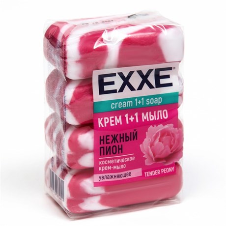 EXXE 1+1 Туалетное мыло 4шт*90г Нежный пион (РОЗОВОЕ) полосатое ЭКОПАК - фото 124964