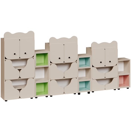 Стенка для игрушек "Три медведя" (пастельные цвета) - фото 38895